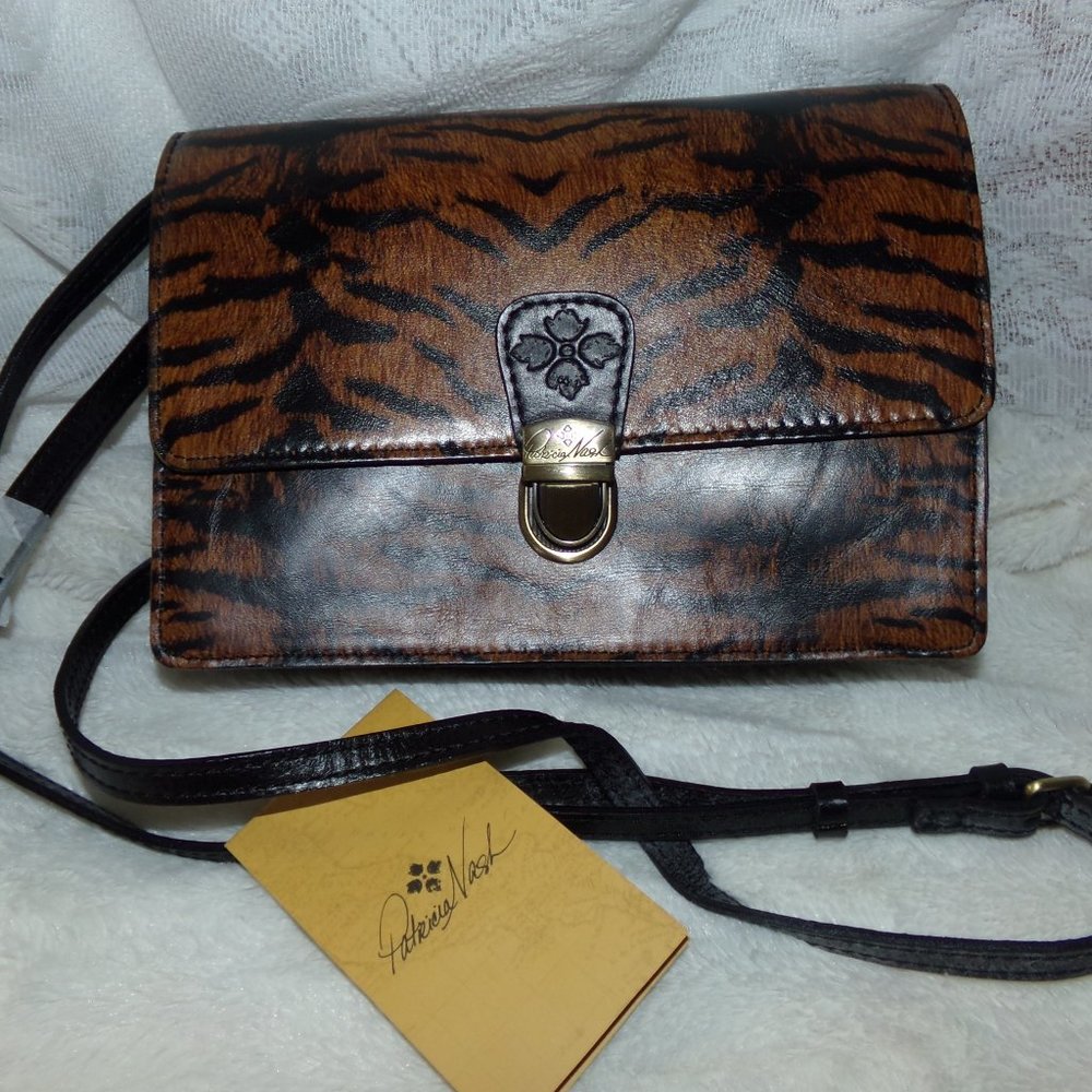 NWT PATRICIA NASH LANZA C/B Tiger Print Collection Leather Bag Wristlet
